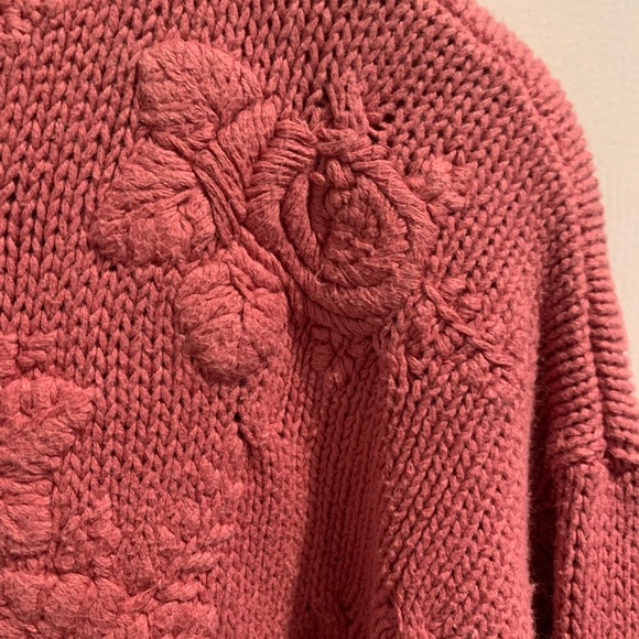 Appleseed’s Hand Embroidery Floral  Sweater Cardigan Pullover Rose Pink Sz Med - Picture 8 of 10